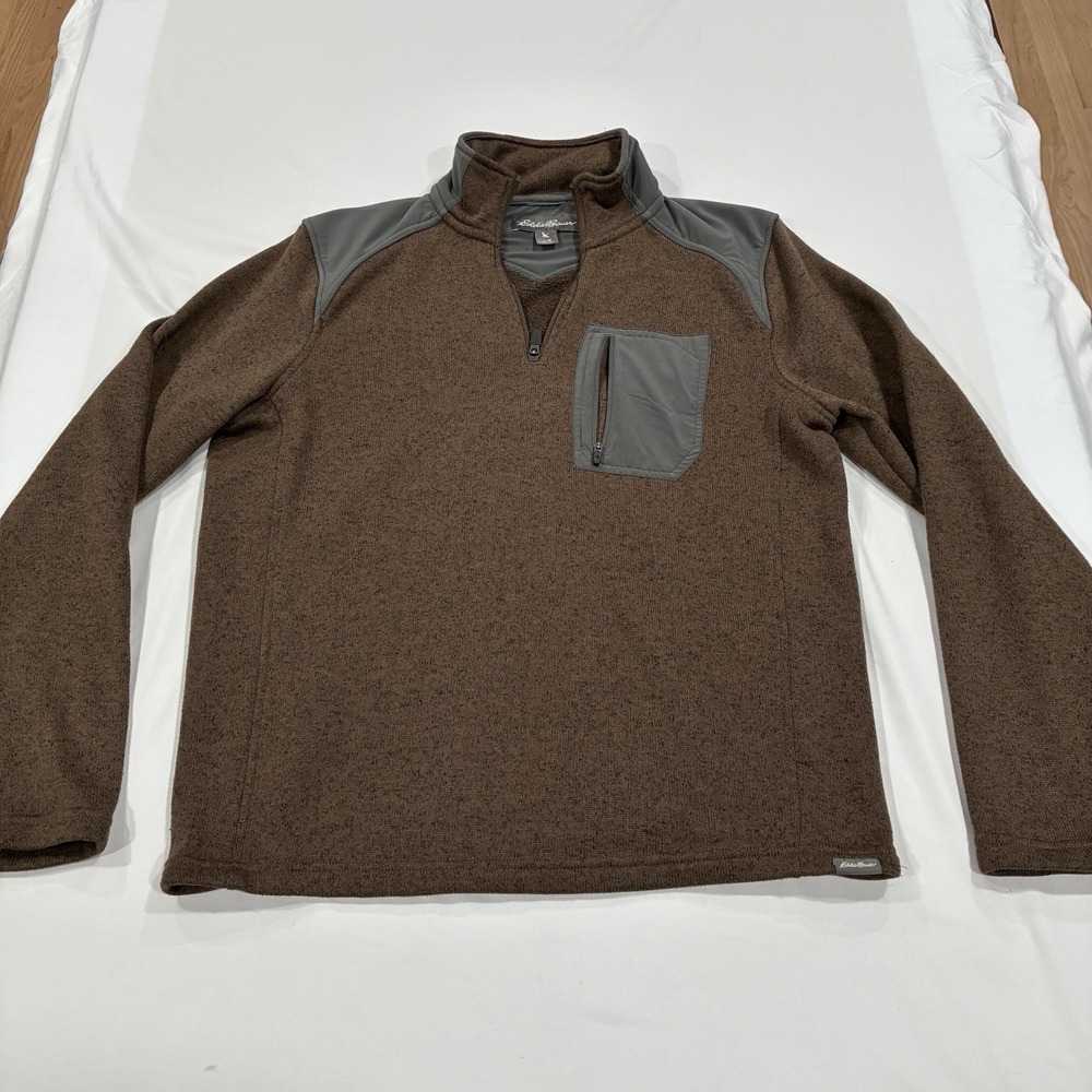 Eddie Bauer Mens 1/4 Zip Pullover Knit Sweater Size Medium Brown Long‎ Sleeve